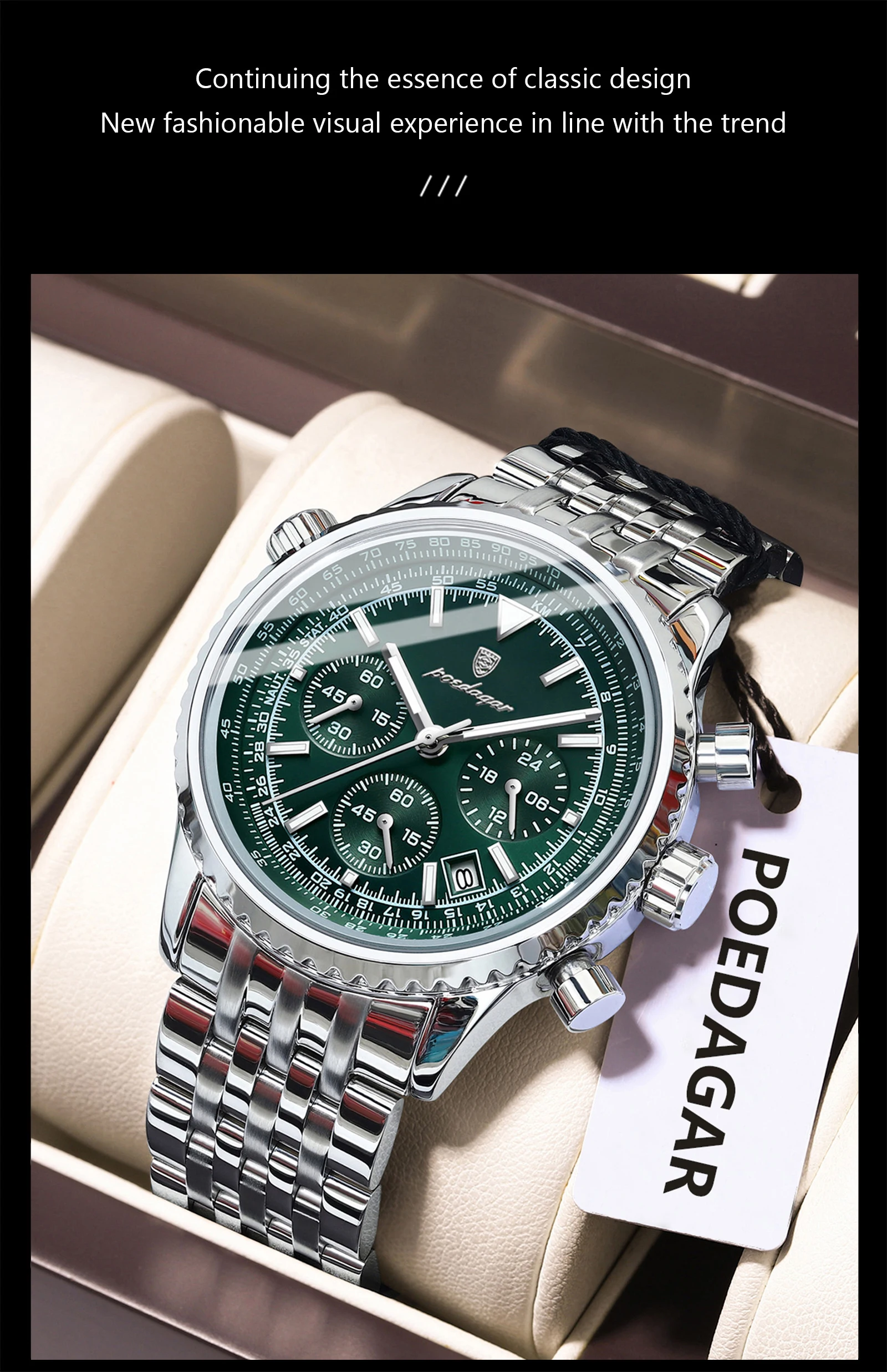 POEDAGAR Business Men's Wristwatch Waterproof Luminous Date Chronograph Luxury Man Watch Quartz Stainless Steel Watches For Men