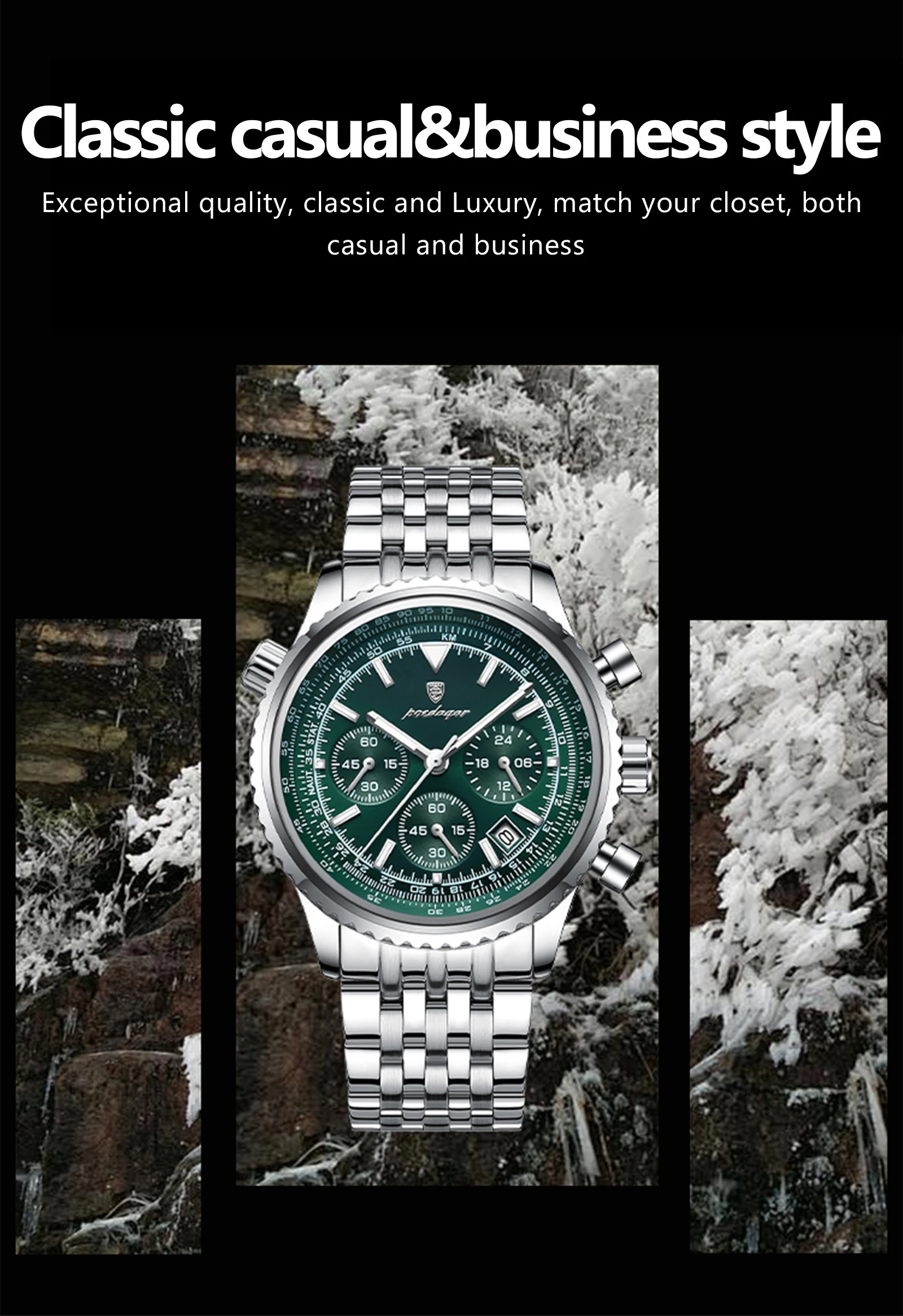 POEDAGAR Business Men's Wristwatch Waterproof Luminous Date Chronograph Luxury Man Watch Quartz Stainless Steel Watches For Men