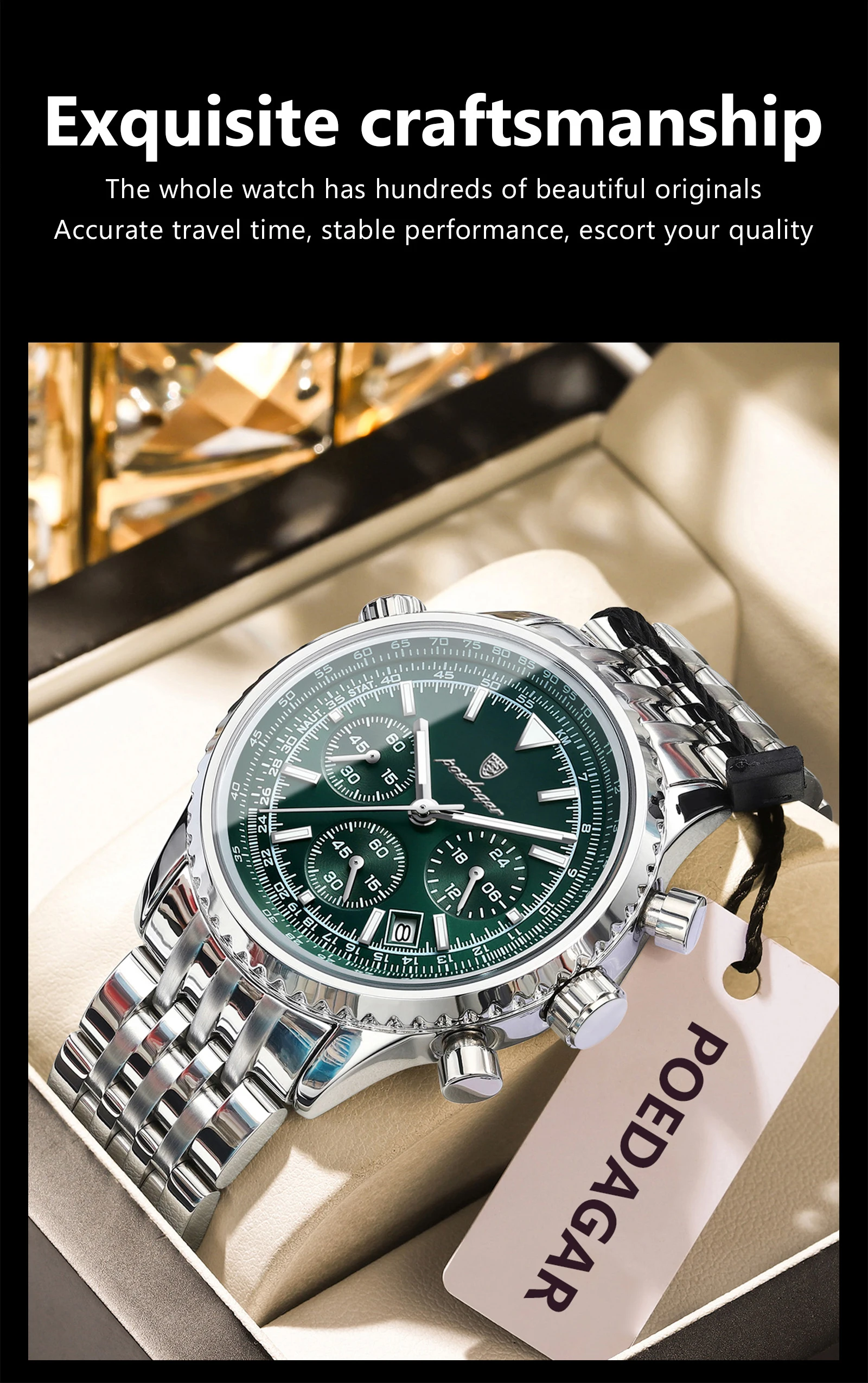 POEDAGAR Business Men's Wristwatch Waterproof Luminous Date Chronograph Luxury Man Watch Quartz Stainless Steel Watches For Men