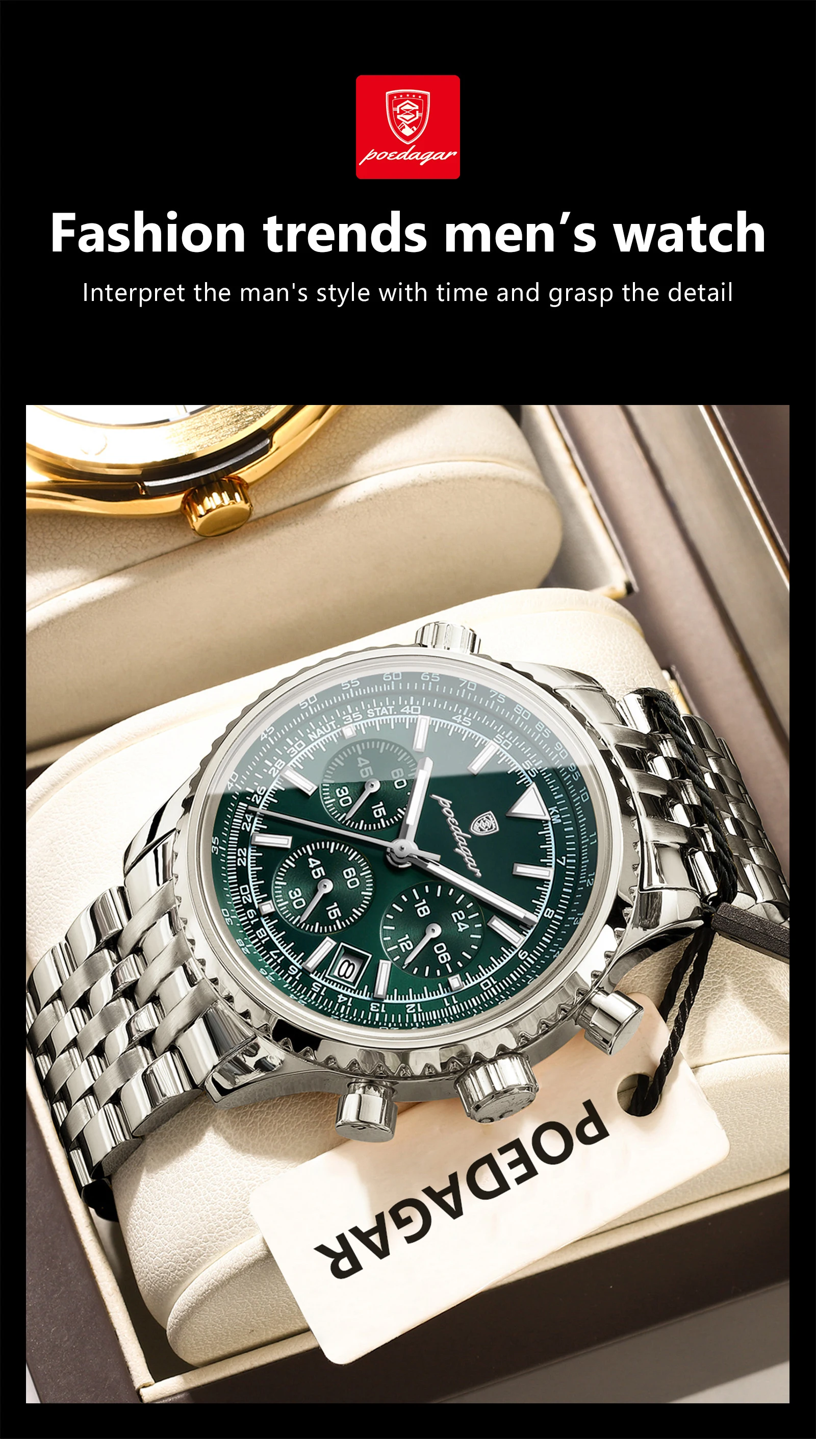 POEDAGAR Business Men's Wristwatch Waterproof Luminous Date Chronograph Luxury Man Watch Quartz Stainless Steel Watches For Men