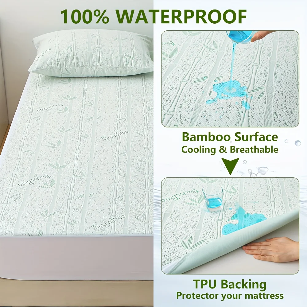 1p Cooling Bamboo Fiber Fitted Sheet, Breathable Mattress Protector Cover with Deep Pocket for Summer