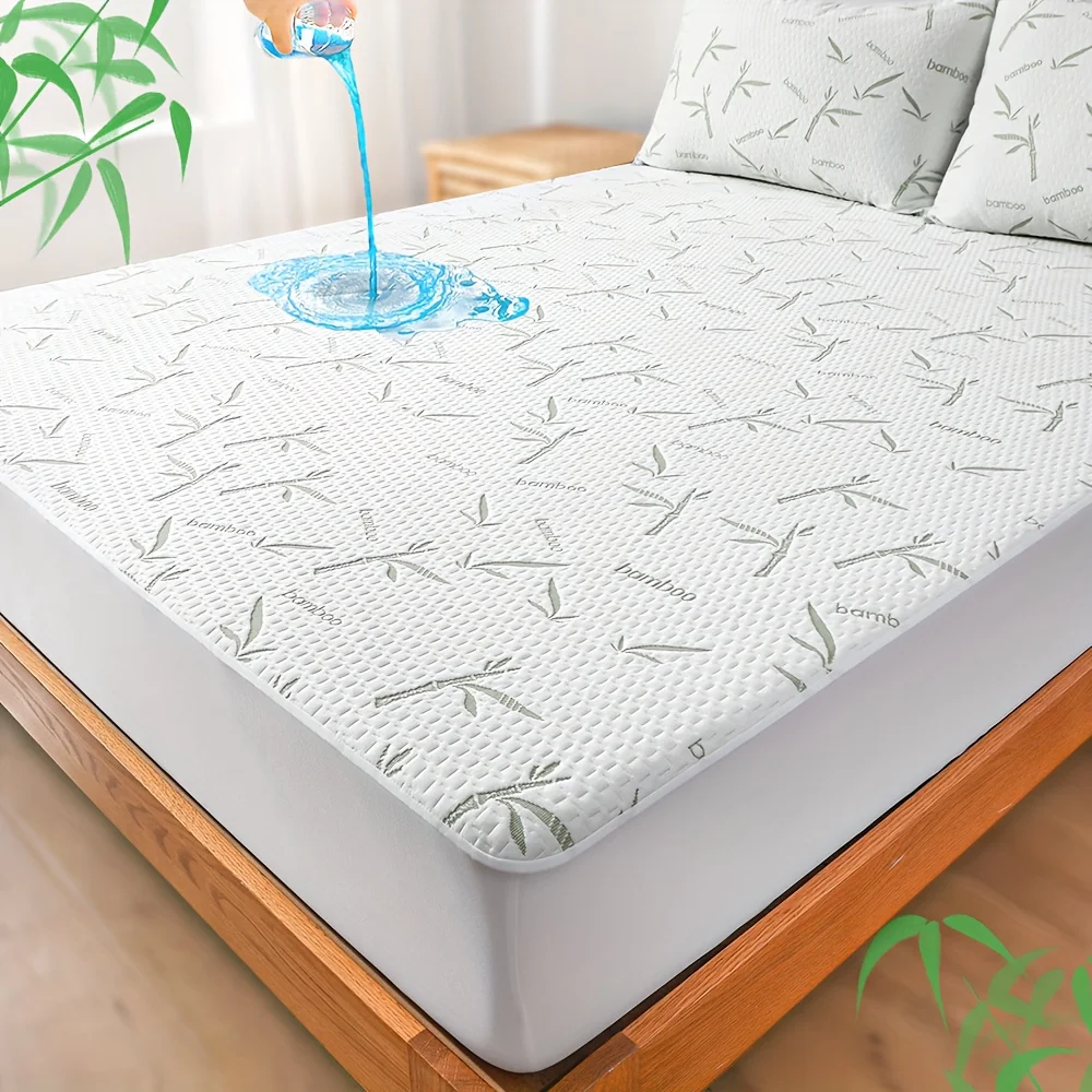 1p Cooling Bamboo Fiber Fitted Sheet, Breathable Mattress Protector Cover with Deep Pocket for Summer