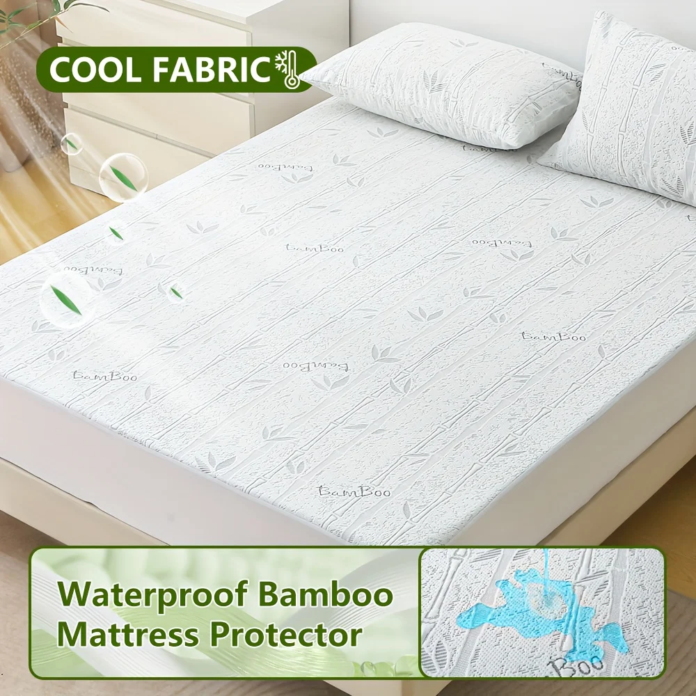 1p Cooling Bamboo Fiber Fitted Sheet, Breathable Mattress Protector Cover with Deep Pocket for Summer