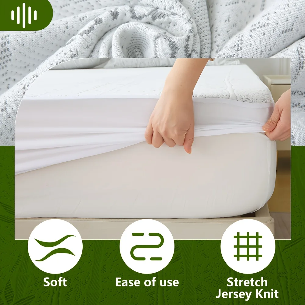 1p Cooling Bamboo Fiber Fitted Sheet, Breathable Mattress Protector Cover with Deep Pocket for Summer