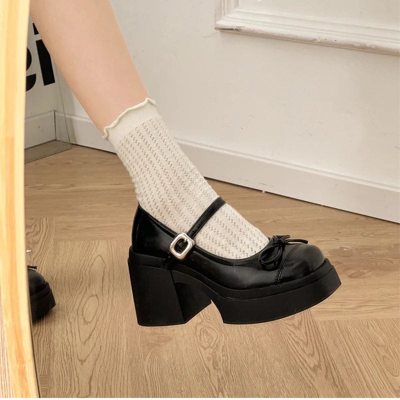 Platform Thick High Women Mary Jane Shoes Ladies Concise Outdoor Pumps Spring Autumn Women's Dress Leather Shoes