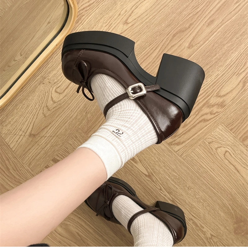 Platform Thick High Women Mary Jane Shoes Ladies Concise Outdoor Pumps Spring Autumn Women's Dress Leather Shoes