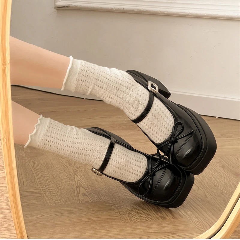 Platform Thick High Women Mary Jane Shoes Ladies Concise Outdoor Pumps Spring Autumn Women's Dress Leather Shoes