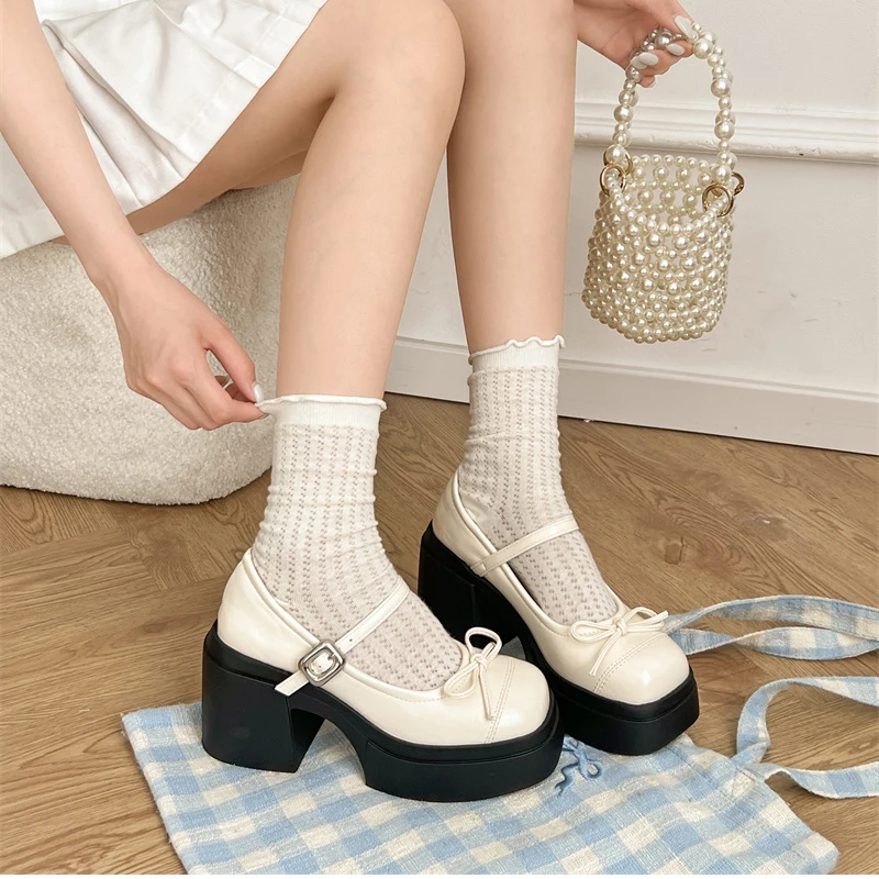 Platform Thick High Women Mary Jane Shoes Ladies Concise Outdoor Pumps Spring Autumn Women's Dress Leather Shoes