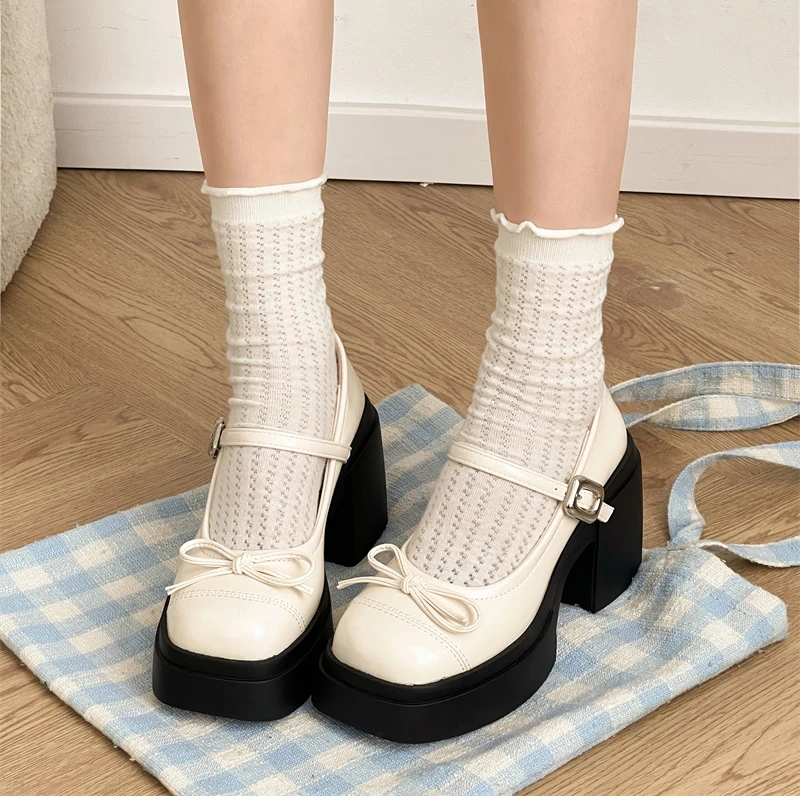 Platform Thick High Women Mary Jane Shoes Ladies Concise Outdoor Pumps Spring Autumn Women's Dress Leather Shoes