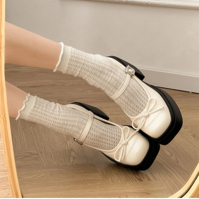Platform Thick High Women Mary Jane Shoes Ladies Concise Outdoor Pumps Spring Autumn Women's Dress Leather Shoes
