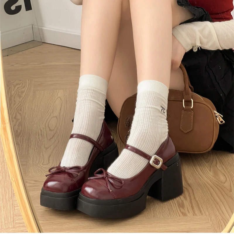 Platform Thick High Women Mary Jane Shoes Ladies Concise Outdoor Pumps Spring Autumn Women's Dress Leather Shoes