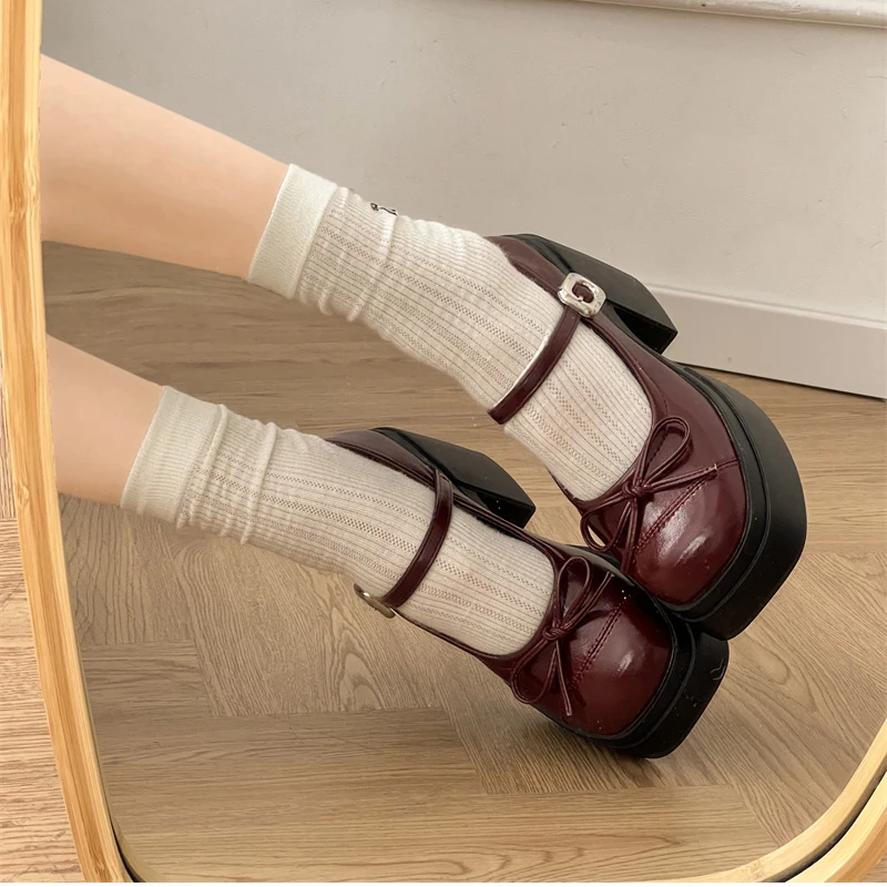 Platform Thick High Women Mary Jane Shoes Ladies Concise Outdoor Pumps Spring Autumn Women's Dress Leather Shoes