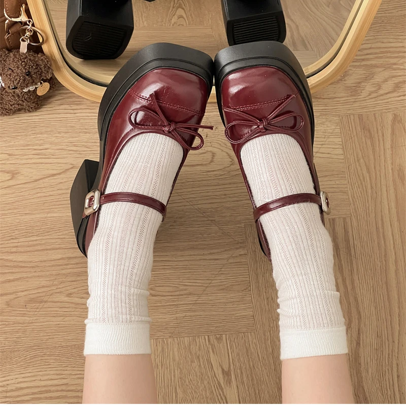 Platform Thick High Women Mary Jane Shoes Ladies Concise Outdoor Pumps Spring Autumn Women's Dress Leather Shoes