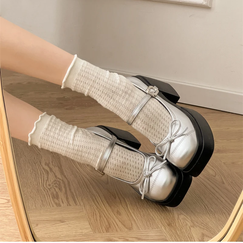 Platform Thick High Women Mary Jane Shoes Ladies Concise Outdoor Pumps Spring Autumn Women's Dress Leather Shoes