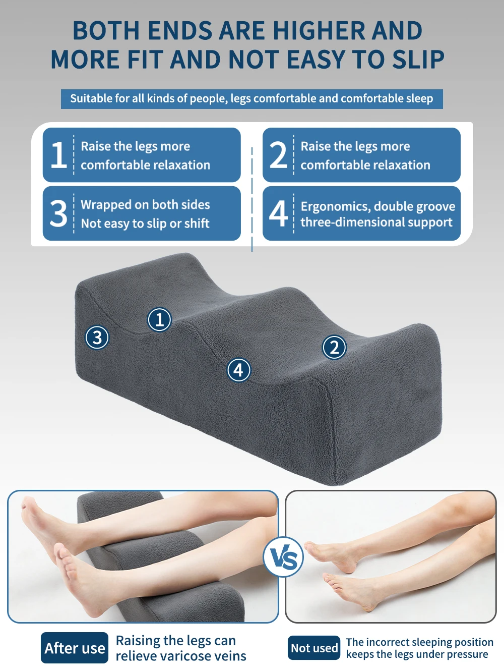 Leg Pillows, Relief Waist Pain Leg Cushion, Sleeping Leg Raiser for Bed, Sofa, Lounge Chairs, Bottom Anti-Slip & Two Fixed Bands