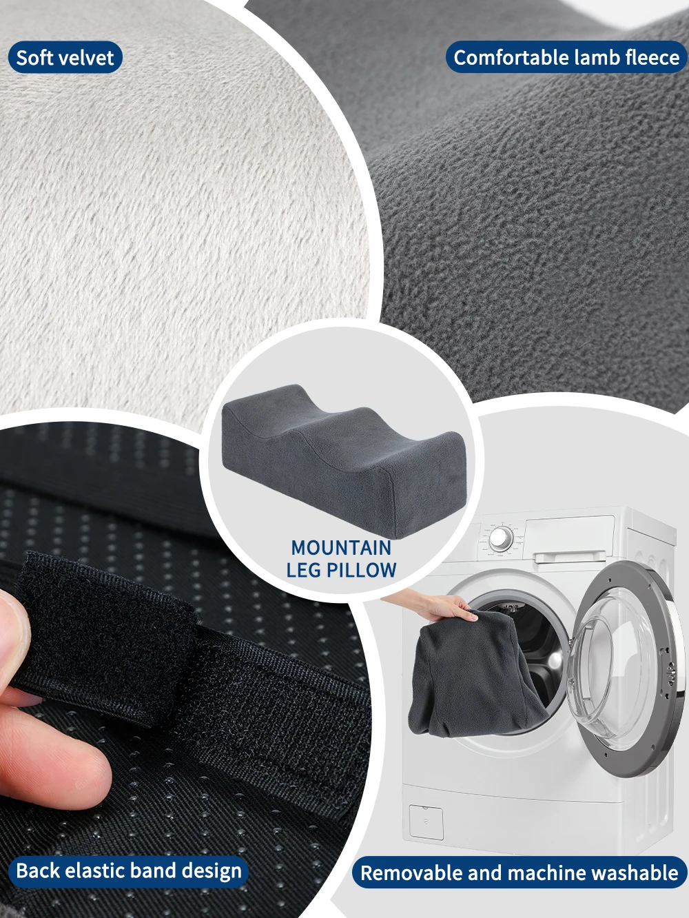 Leg Pillows, Relief Waist Pain Leg Cushion, Sleeping Leg Raiser for Bed, Sofa, Lounge Chairs, Bottom Anti-Slip & Two Fixed Bands