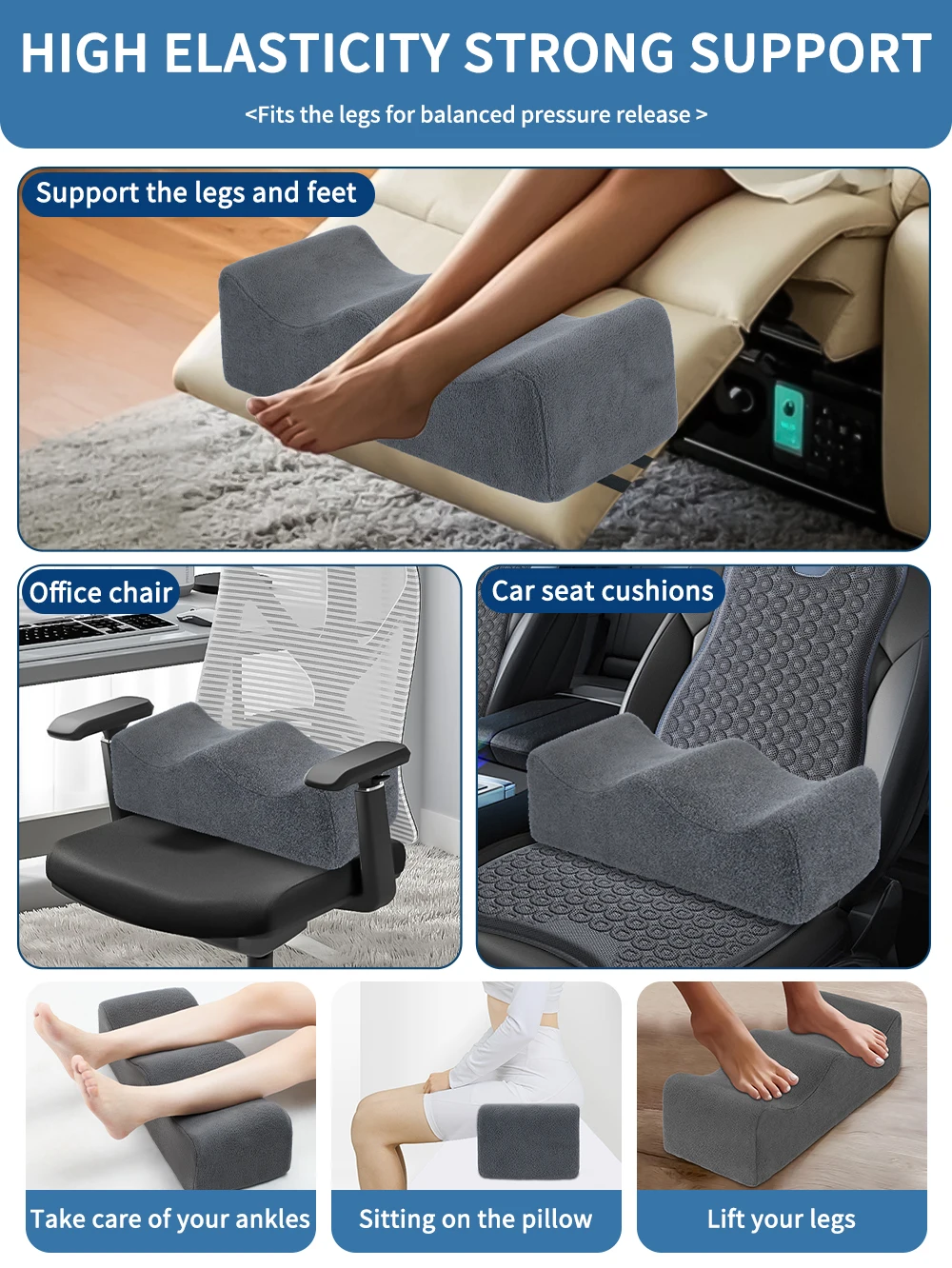 Leg Pillows, Relief Waist Pain Leg Cushion, Sleeping Leg Raiser for Bed, Sofa, Lounge Chairs, Bottom Anti-Slip & Two Fixed Bands