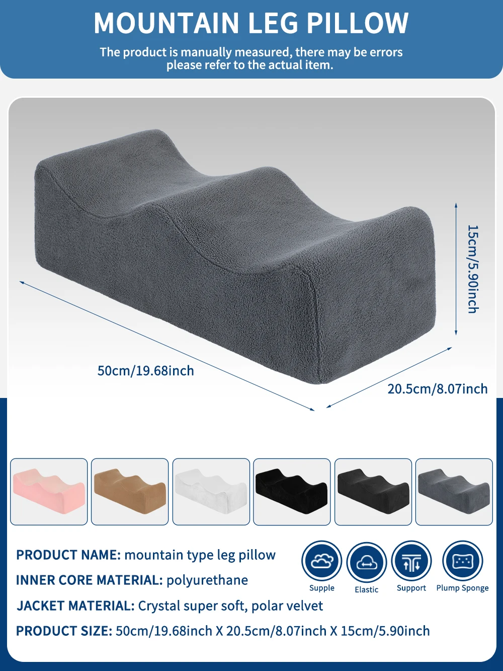 Leg Pillows, Relief Waist Pain Leg Cushion, Sleeping Leg Raiser for Bed, Sofa, Lounge Chairs, Bottom Anti-Slip & Two Fixed Bands