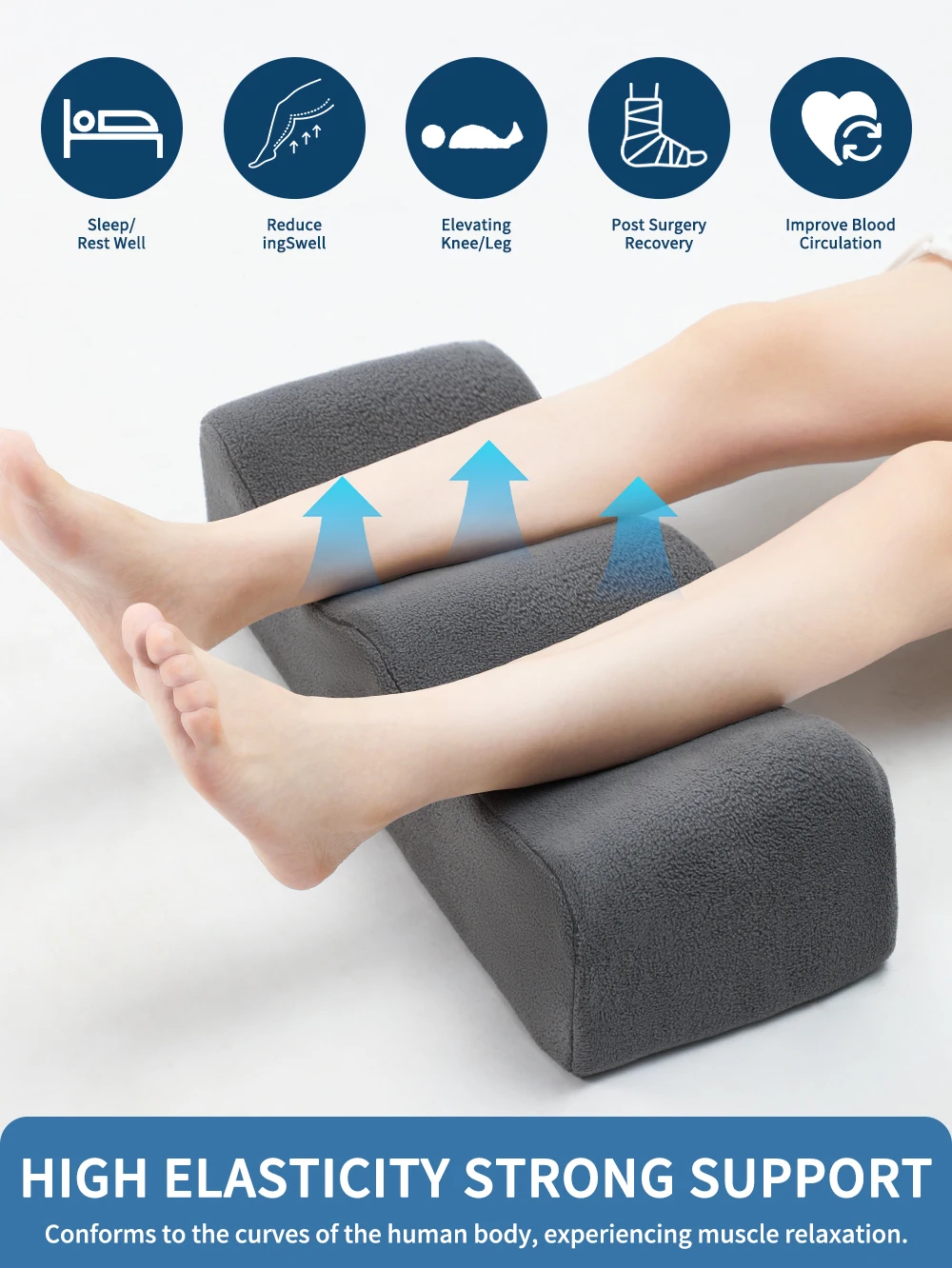 Leg Pillows, Relief Waist Pain Leg Cushion, Sleeping Leg Raiser for Bed, Sofa, Lounge Chairs, Bottom Anti-Slip & Two Fixed Bands