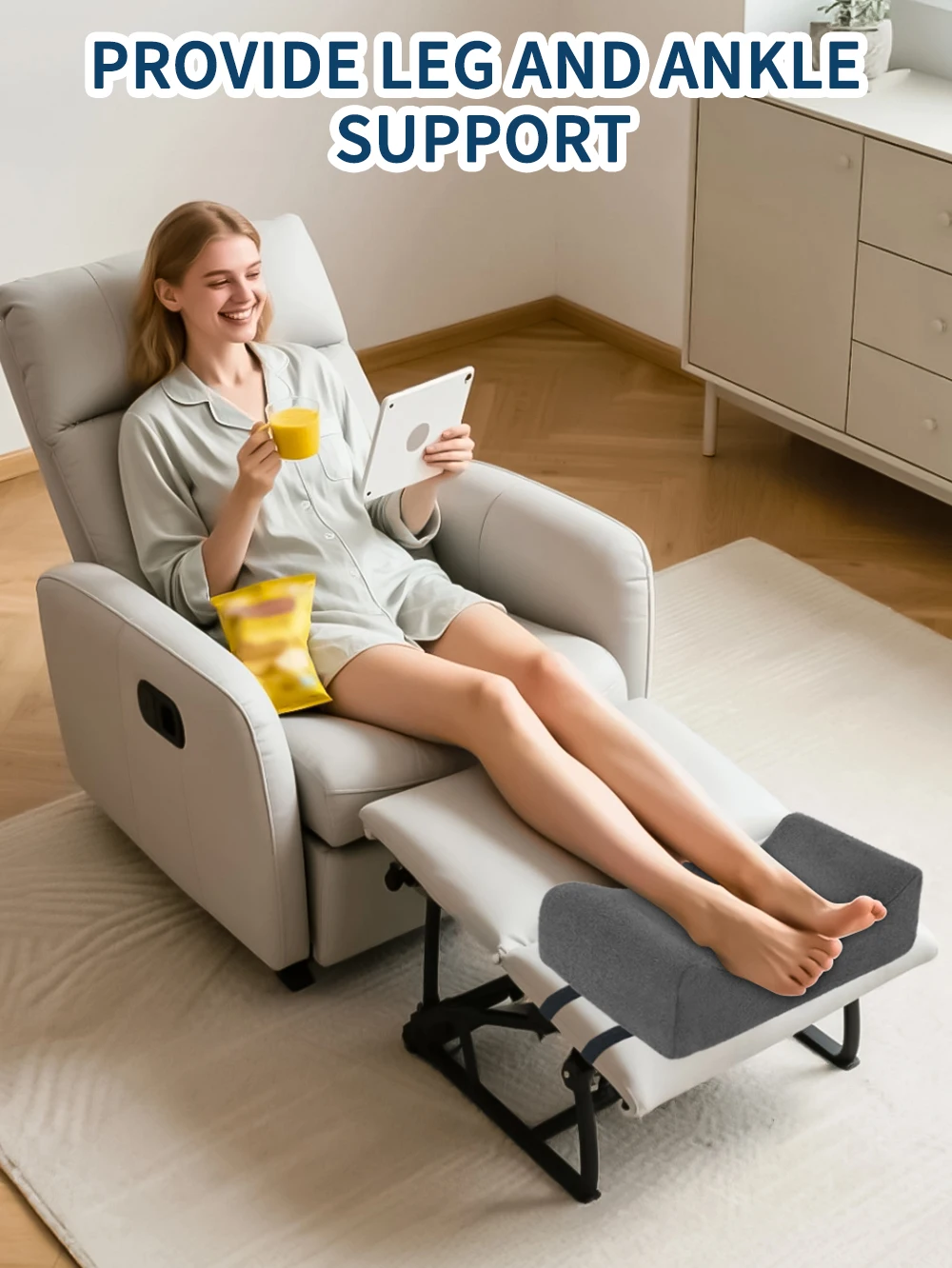 Leg Pillows, Relief Waist Pain Leg Cushion, Sleeping Leg Raiser for Bed, Sofa, Lounge Chairs, Bottom Anti-Slip & Two Fixed Bands