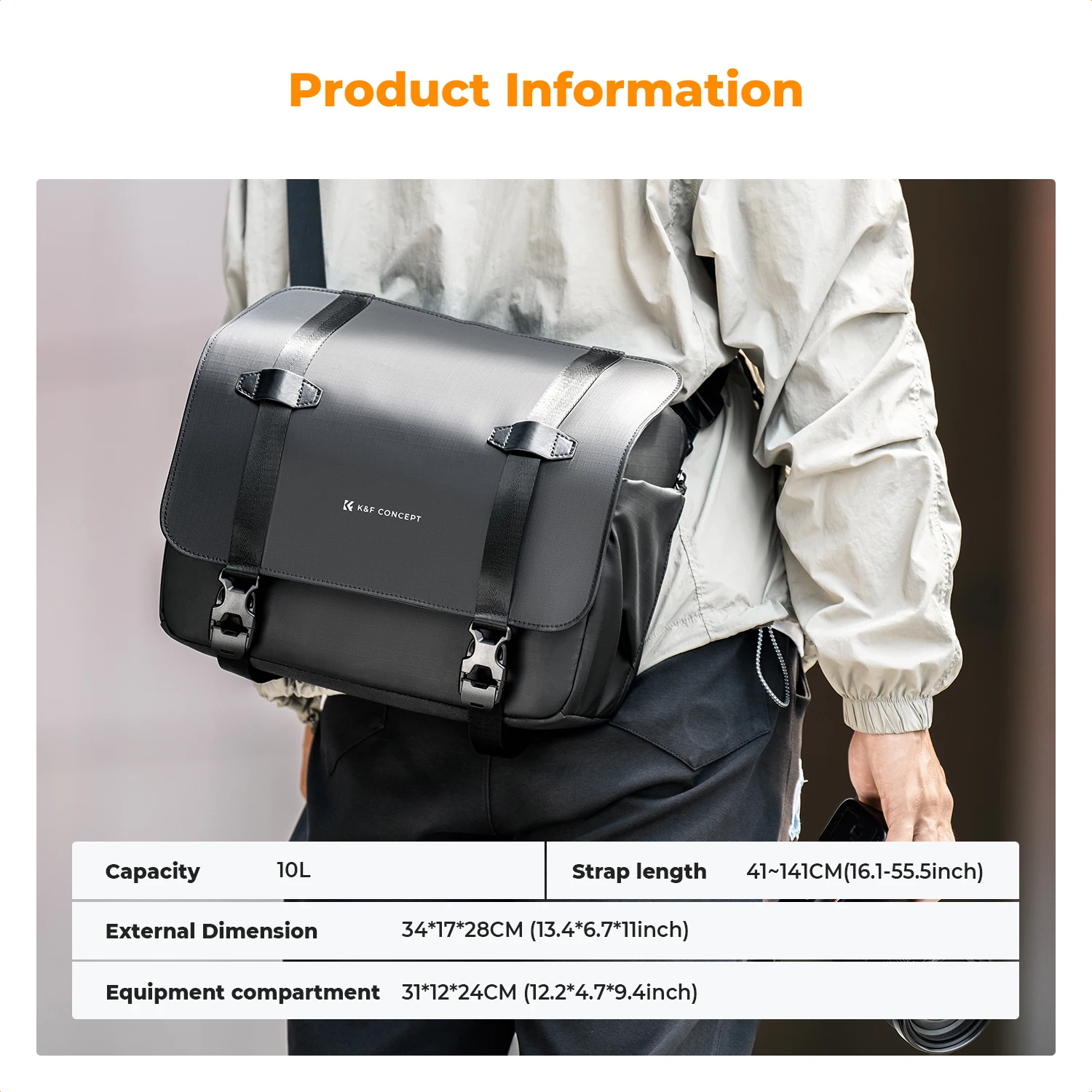 K&F CONCEPT 10L Camera Sling Bag Shoulder Backpack Photography Crossbody Camera Bag for Sony Nikon Canon DSLR with Tripod Holder