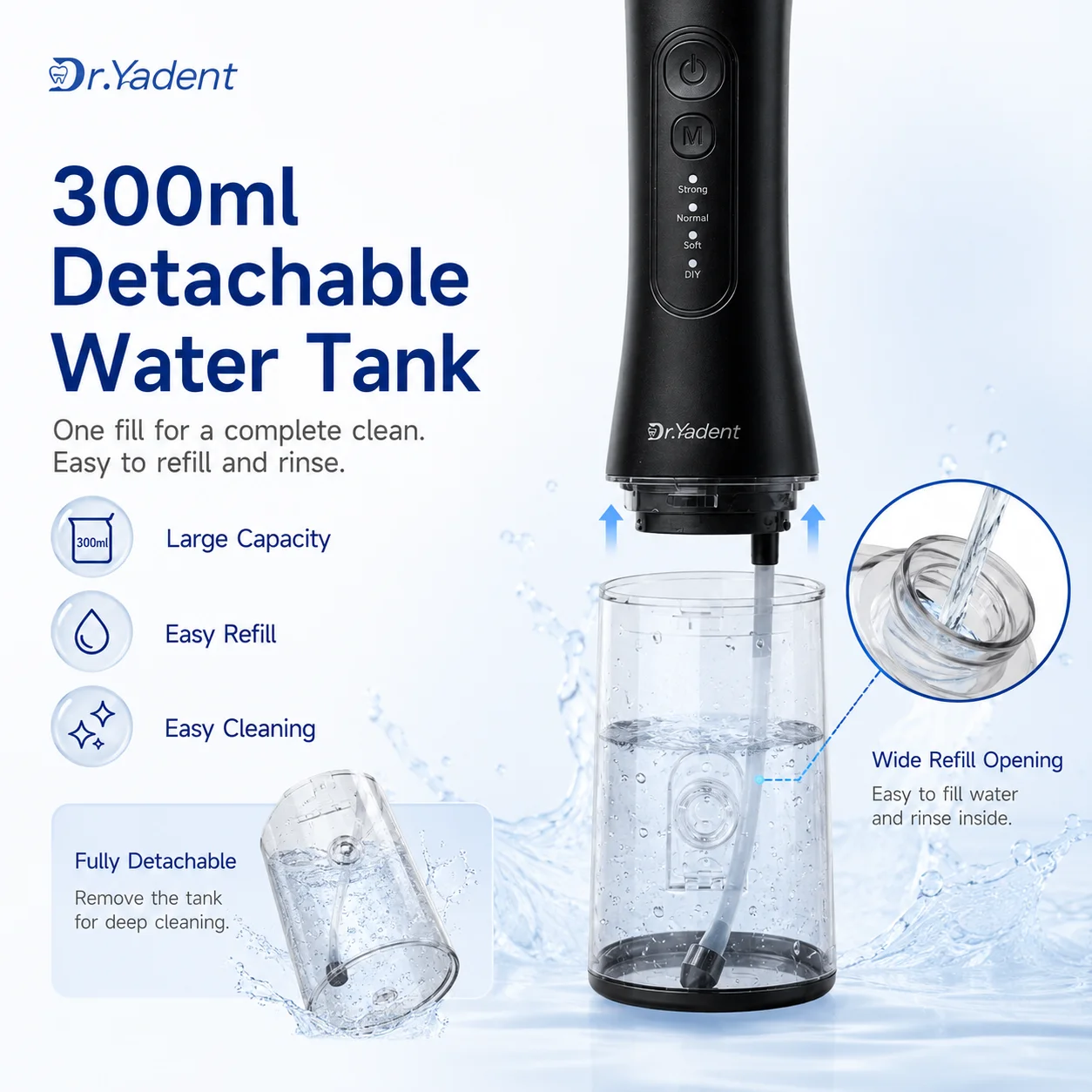 Dr.Yadent YD06 Oral Irrigator Flosser 300ML Large Capacity for Road Trips 4 Modes with DIY Pressure 7 Varies Nozzle Water Jets