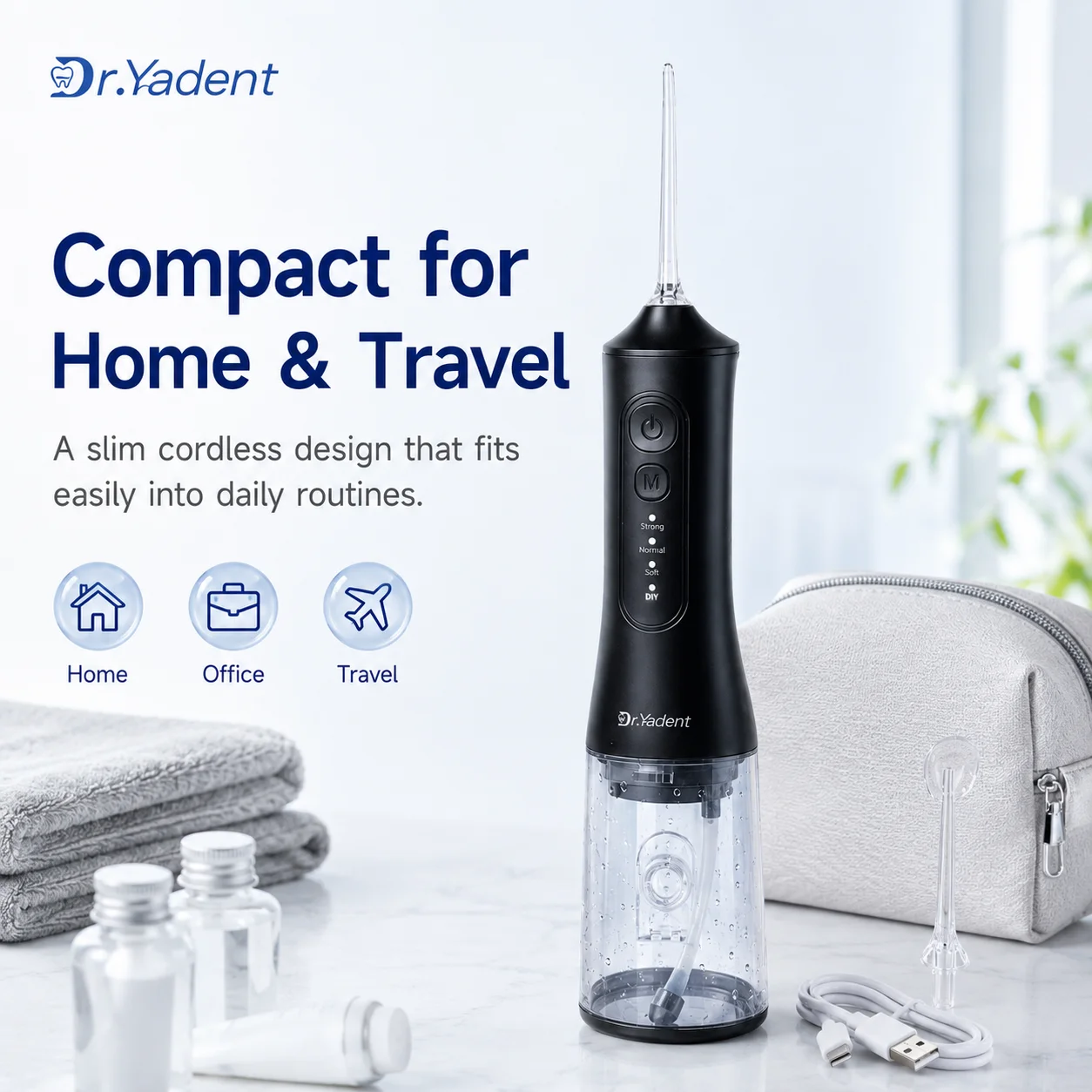 Dr.Yadent YD06 Oral Irrigator Flosser 300ML Large Capacity for Road Trips 4 Modes with DIY Pressure 7 Varies Nozzle Water Jets