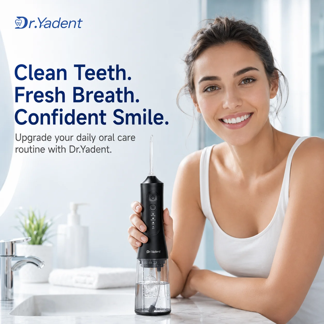 Dr.Yadent YD06 Oral Irrigator Flosser 300ML Large Capacity for Road Trips 4 Modes with DIY Pressure 7 Varies Nozzle Water Jets