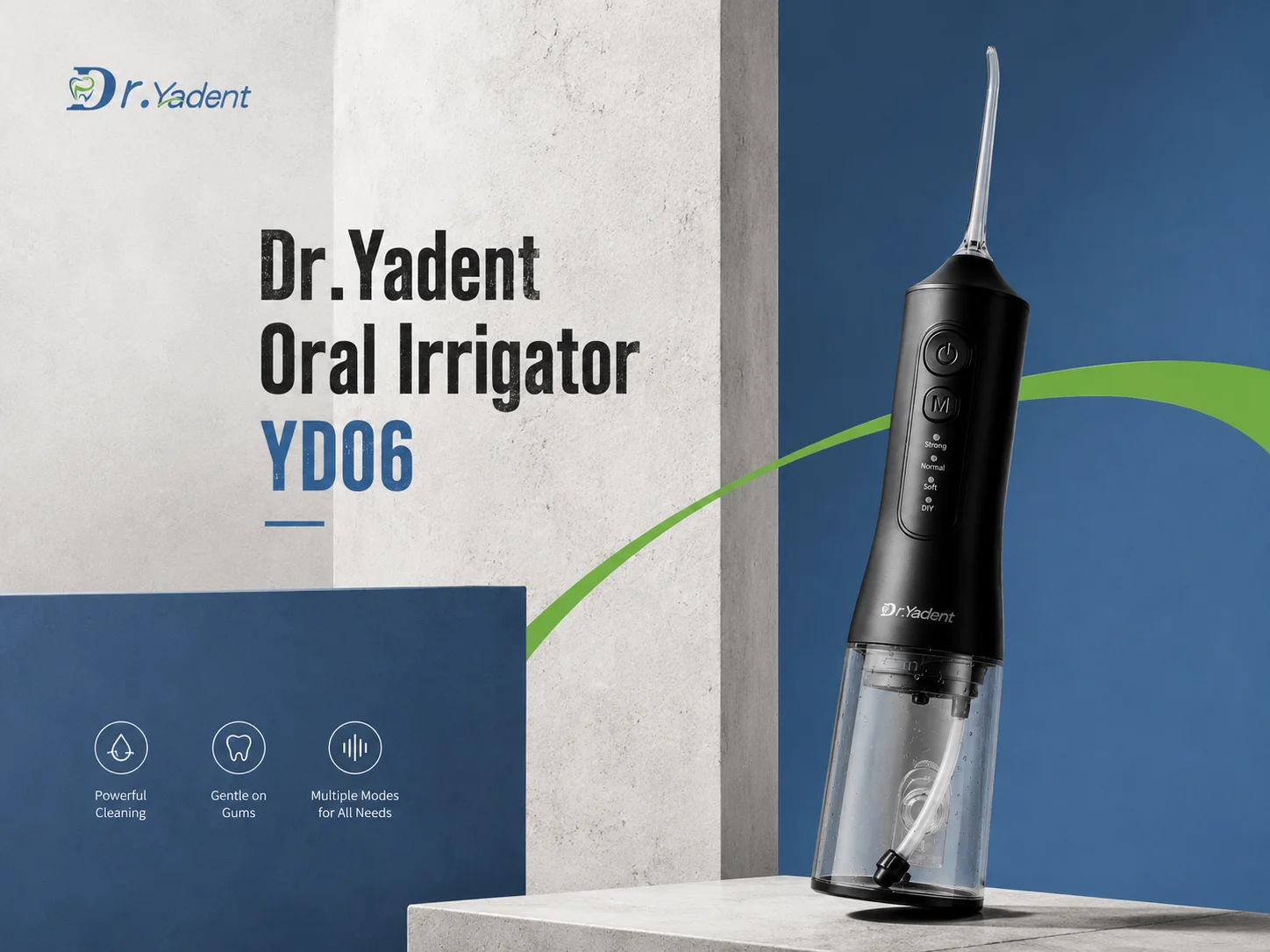 Dr.Yadent YD06 Oral Irrigator Flosser 300ML Large Capacity for Road Trips 4 Modes with DIY Pressure 7 Varies Nozzle Water Jets