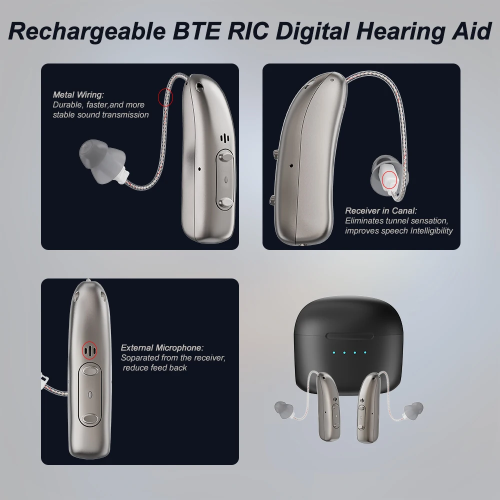 Rechargeable Digital BTE Hearing Aid Adjustable Volume Deaf Mini Sound Amplifier Portable Elderly Hearing Amplifier