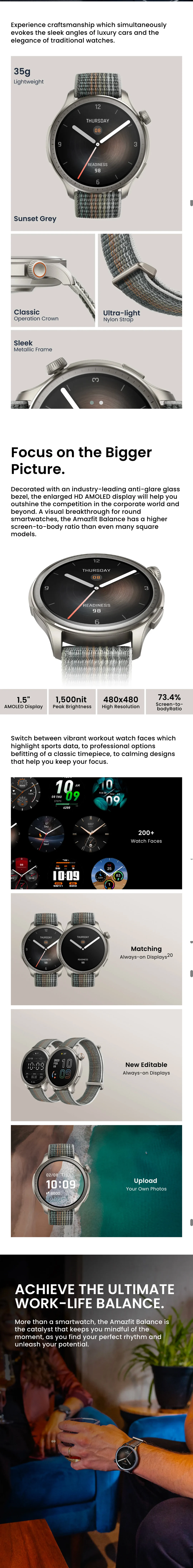 Amazfit Balance 46mm Smart Watch Sleep Coach Dual-Band GPS 150+ Sports Modes Smart Watch Readiness For Android IOS Phone