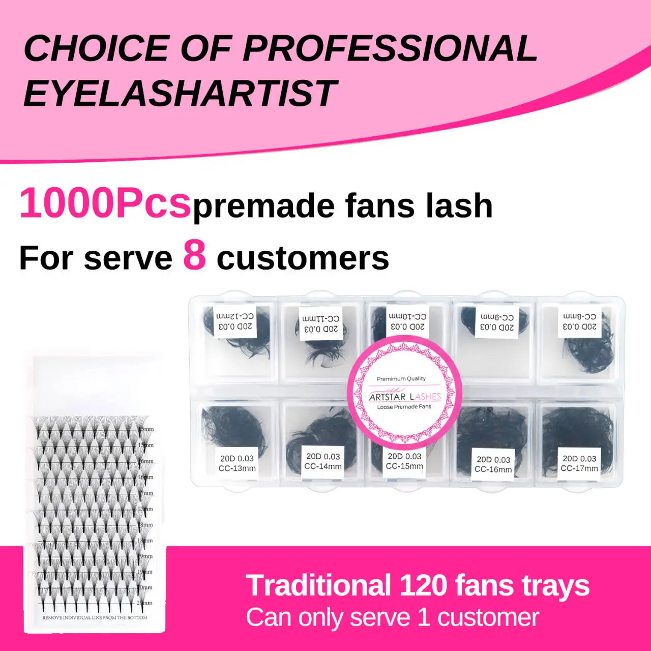 ARTSTAR Lashes 10D 12D 14D 16D 20D 1000Fans Mix8-17mm Premade Volume Fans Eyelashes C D CC Curl Pointy Base Lash Extensions