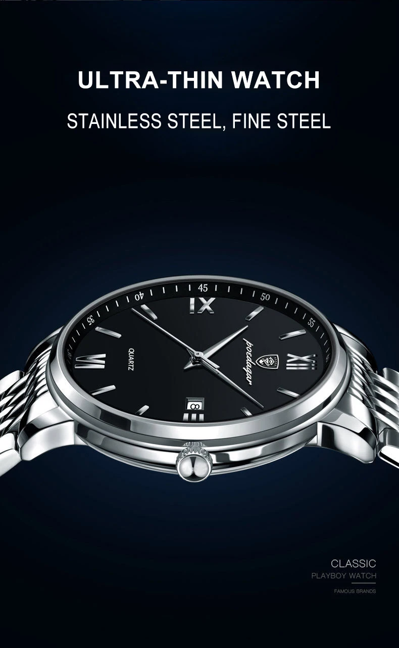 POEDAGAR Luxury Sports Men's Wristwatch Stainless Steel Waterproof Date Man Watch High Quality Casual Fashion Quartz Men Watches
