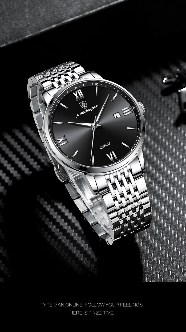 POEDAGAR Luxury Sports Men's Wristwatch Stainless Steel Waterproof Date Man Watch High Quality Casual Fashion Quartz Men Watches