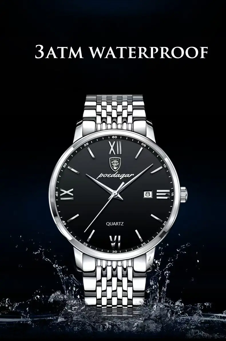 POEDAGAR Luxury Sports Men's Wristwatch Stainless Steel Waterproof Date Man Watch High Quality Casual Fashion Quartz Men Watches