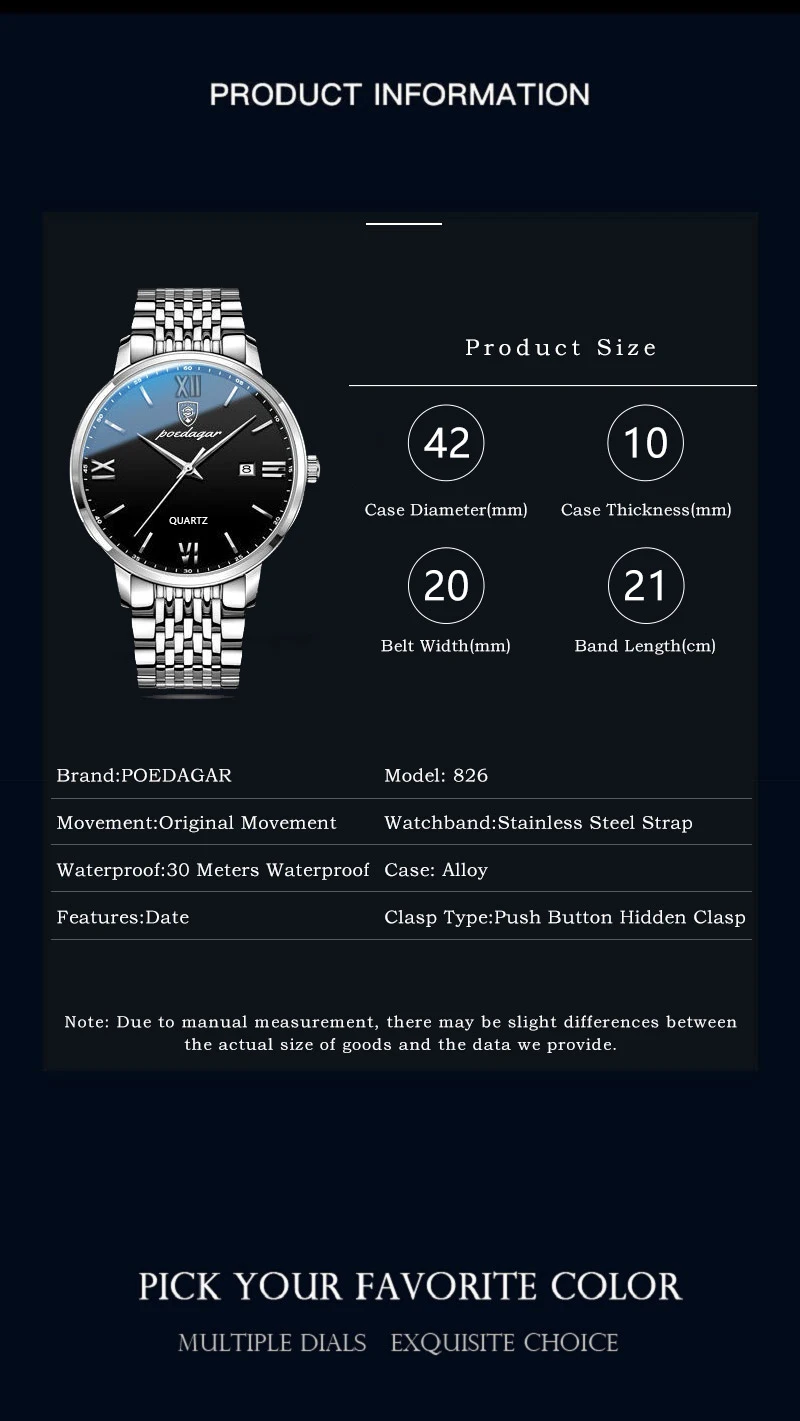 POEDAGAR Luxury Sports Men's Wristwatch Stainless Steel Waterproof Date Man Watch High Quality Casual Fashion Quartz Men Watches