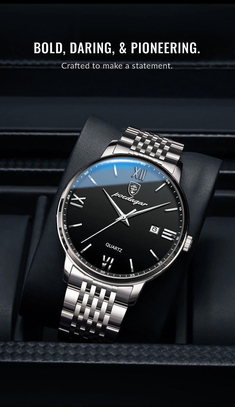 POEDAGAR Luxury Sports Men's Wristwatch Stainless Steel Waterproof Date Man Watch High Quality Casual Fashion Quartz Men Watches