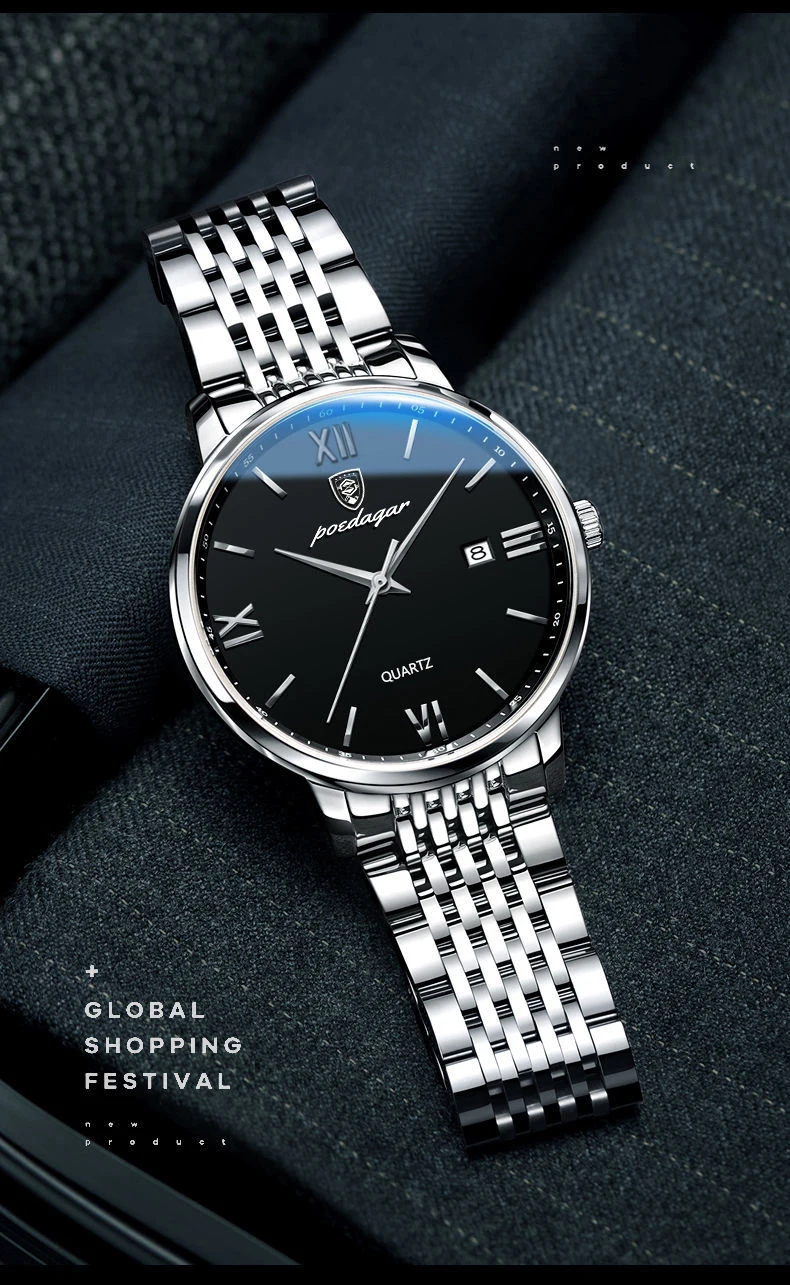 POEDAGAR Luxury Sports Men's Wristwatch Stainless Steel Waterproof Date Man Watch High Quality Casual Fashion Quartz Men Watches