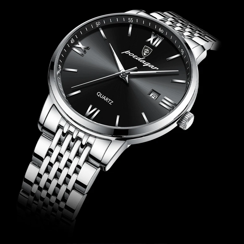 POEDAGAR Luxury Sports Men's Wristwatch Stainless Steel Waterproof Date Man Watch High Quality Casual Fashion Quartz Men Watches