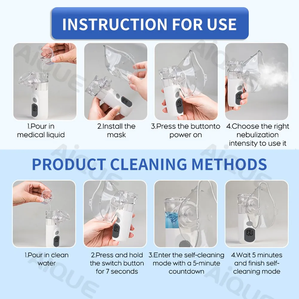 JUSTLANG Rechargeable Nebulizer Adjustable LED Display Medical Silent Ultrasonic Inhaler Mobile Steam Device Adult Child Medical