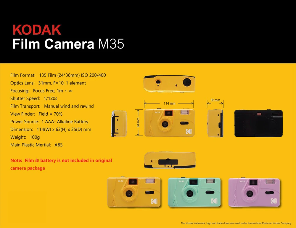 Kodak M35 Film Camera Non-Disposable Original Retro Film Machine Manual Replaceable Reusable Film Camera With Flash Function