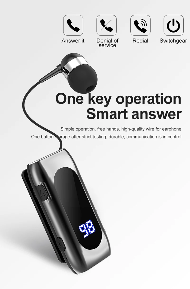 K55 Lavalier Business Bluetooth 5.2 Headphone Talk/Music Time 20 Hours,LED Digital Display,Noice Cancelling Wireless Earphones