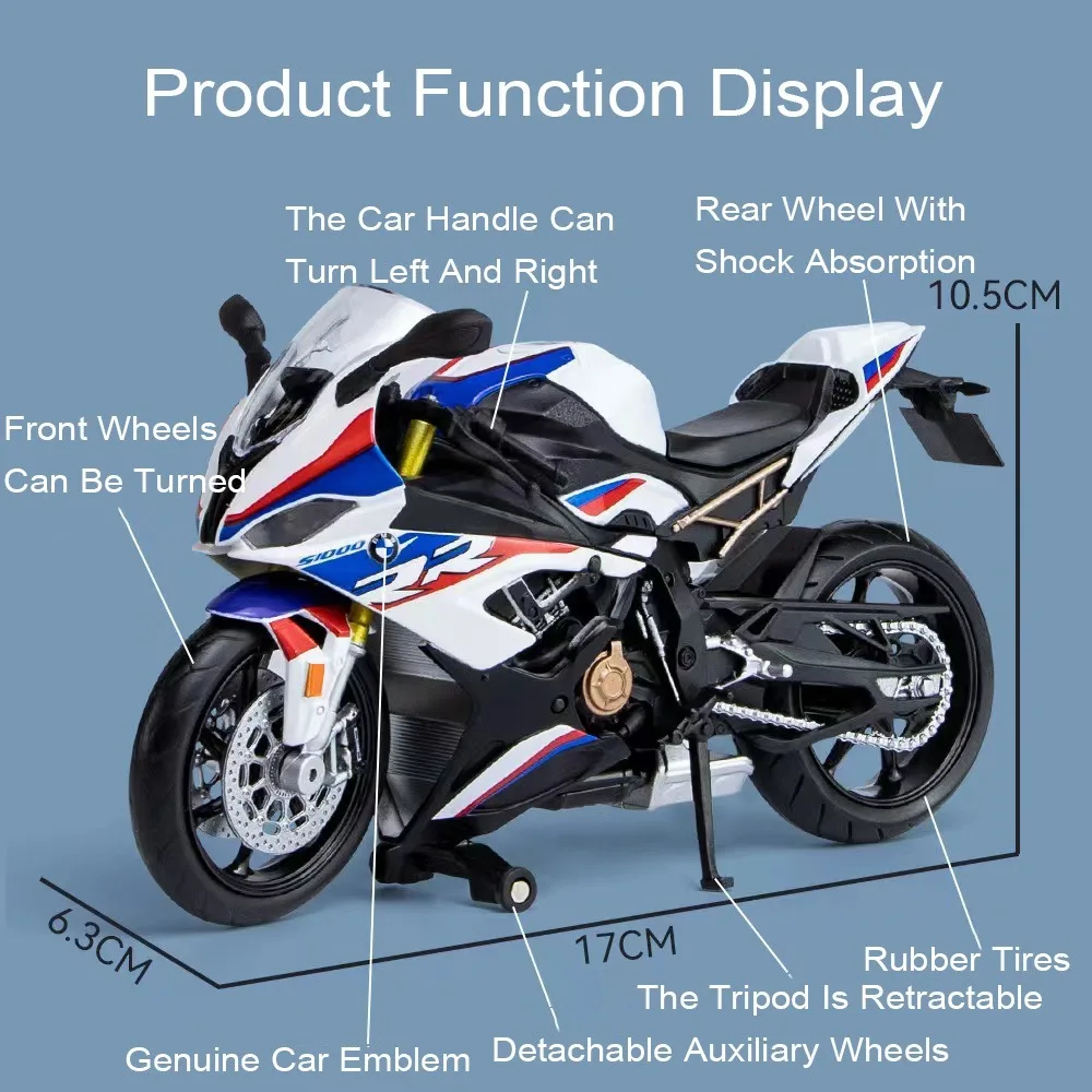 Scale 1:12 BMW S1000RR Honda CBR1000RR Alloy Diecast Motorcycle Car Miniature Model Toys Wheel Steering Vehices for Boys Gifts