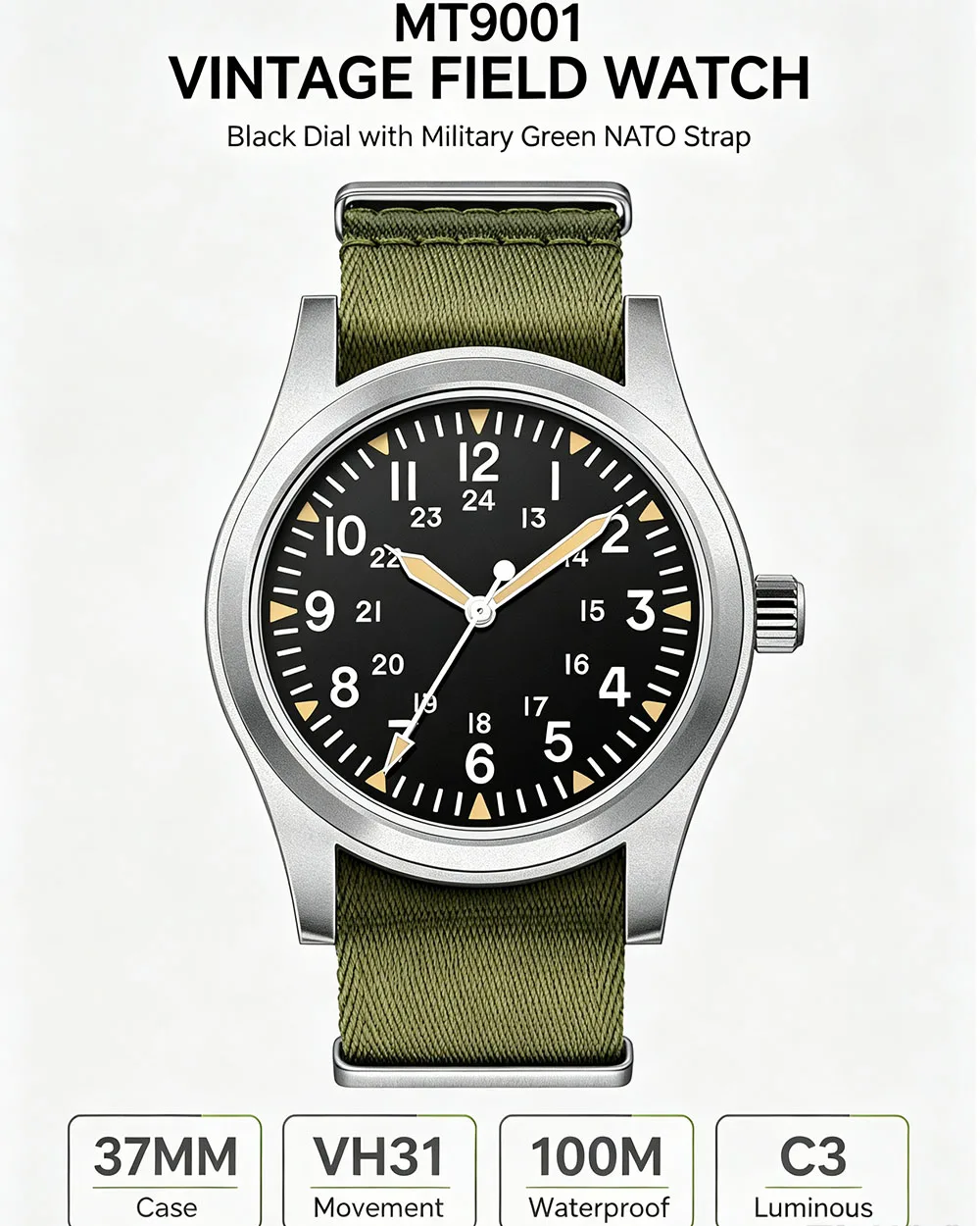 MILITREK 2025 New Military 37mm VH31 Men's Quartz Watch AR Sapphire Stainless Steel Waterproof 10Bar Luminous C3 Reloj Hombre
