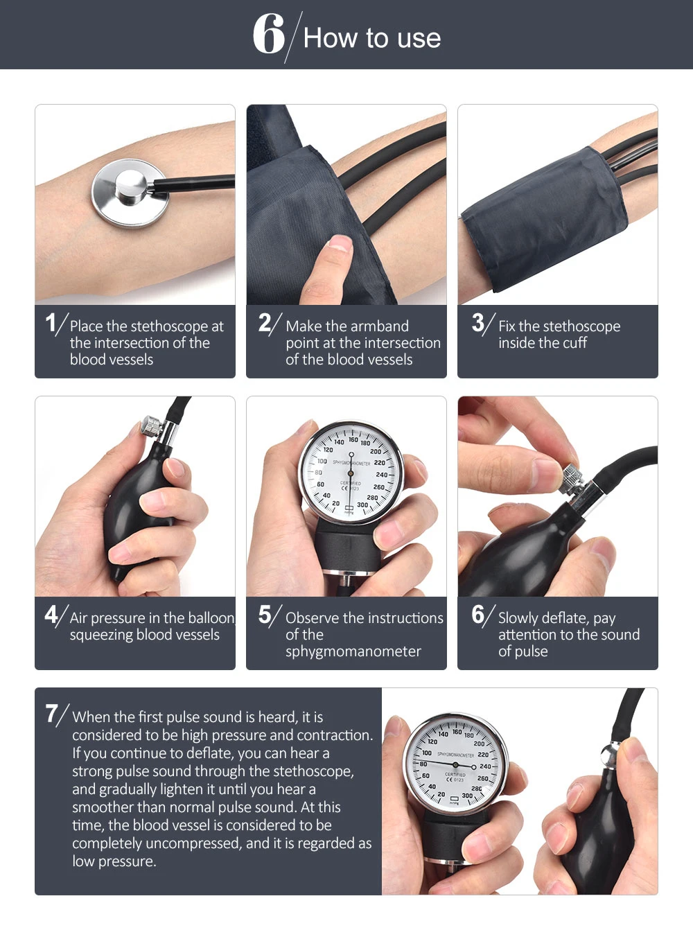 JUSTLANG Manual Blood Pressure Monitor BP Upper Arm Sphygmomanometer Aneroid Baumanometer Stethoscope with Zipper Bag for Adult