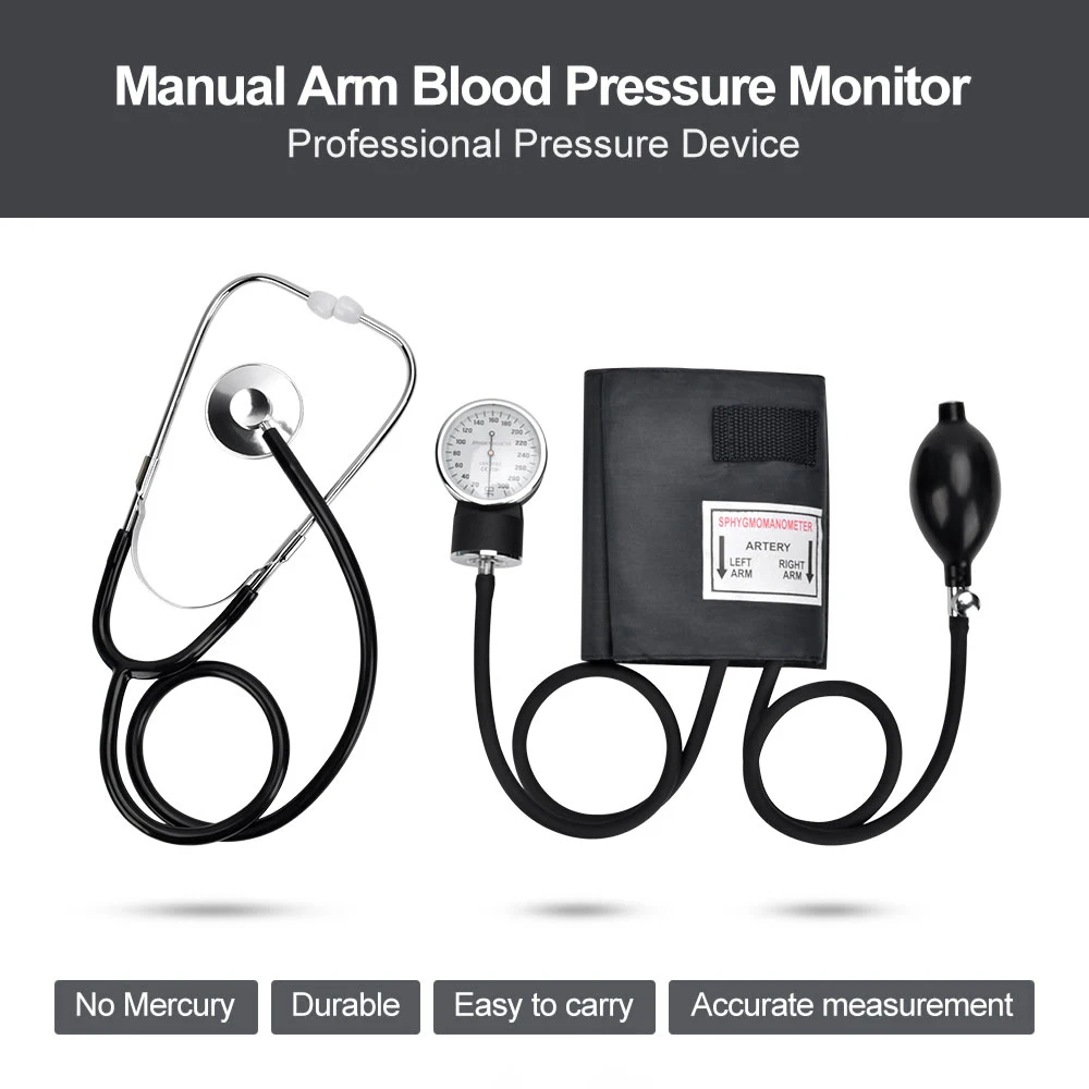 JUSTLANG Manual Blood Pressure Monitor BP Upper Arm Sphygmomanometer Aneroid Baumanometer Stethoscope with Zipper Bag for Adult