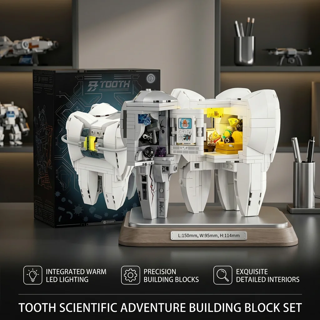 Creative Expert Mechanical Tooth Building Blocks Set Oral Structu Model Brick LED Educational Assembly Toy for Kid Birthday Gift