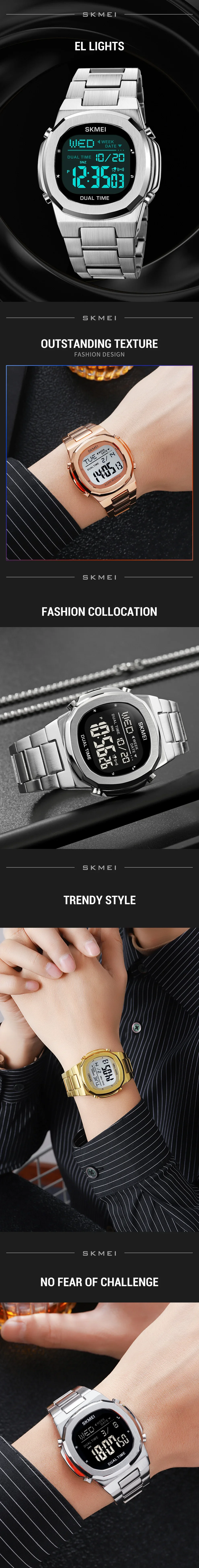 SKMEI 2004 Luxury Digital Watch for Men Sport Calendar Steel Waterproof Electronic Men Wristwatches Led Alarm Clock Reloj Hombre