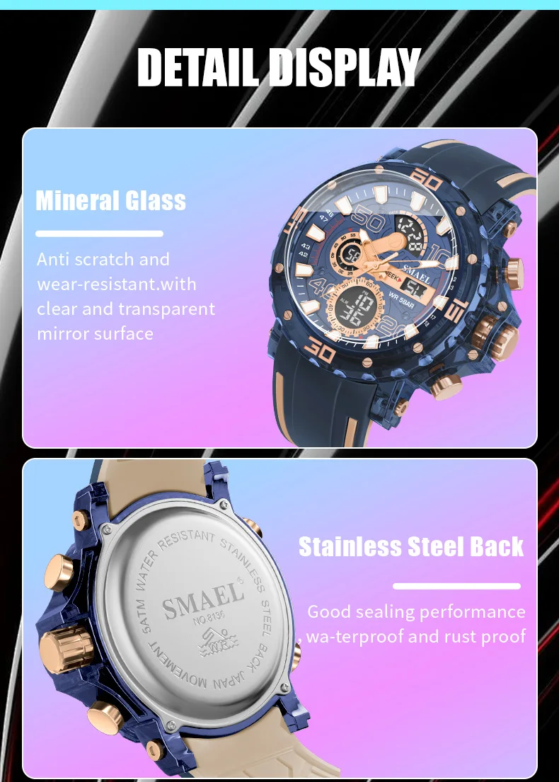 Military Watches Men Watch 2025 New 50M Waterproof Wristwatch Stopwatch Alarm LED Light Digital Watches 8136 Men's Sports Watch
