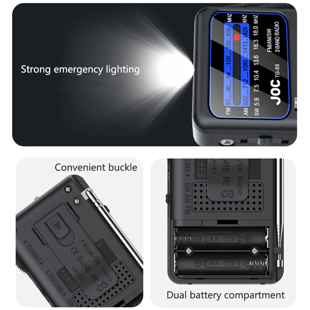 Portable FM/AM/SW Radio Battery FM Receiver Excellent Reception Clear Speaker With 3.5mm Headphone Jack LED Lighting For Elderly